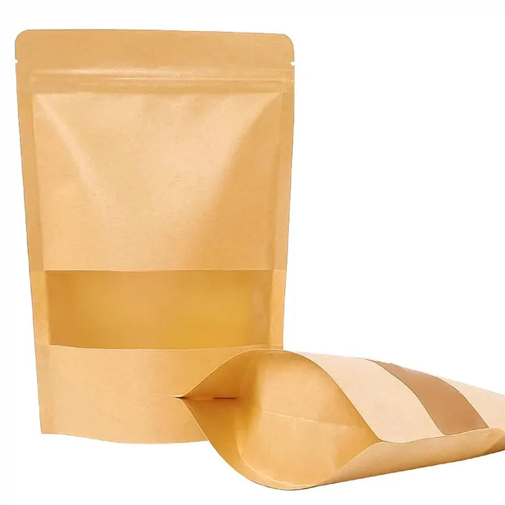 Qiwi Kraft Stand up Pouch with Window - Medium | 50/Pack