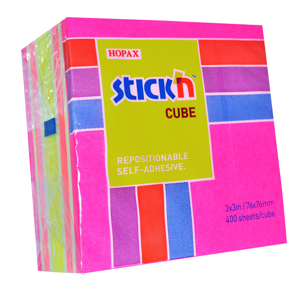 Stick'n Note Cube 76x76mm 400 Sheets - Magenta & Assorted Neon