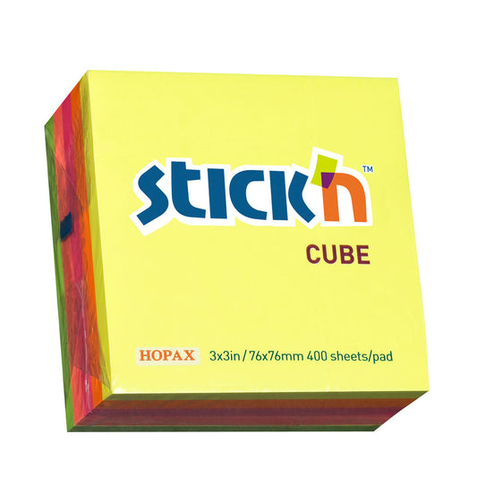 Stick'n Note Cube 76x76mm 400 Sheets Rainbow Neon