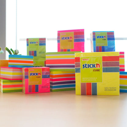 Stick'n Note Cube 76x76mm 400 Sheets - Magenta & Assorted Neon