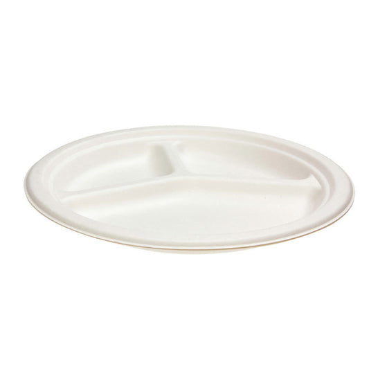 Sugarcane Round Dinner Plate 3 Compartment 10 Inch (260mm) 500/Ctn