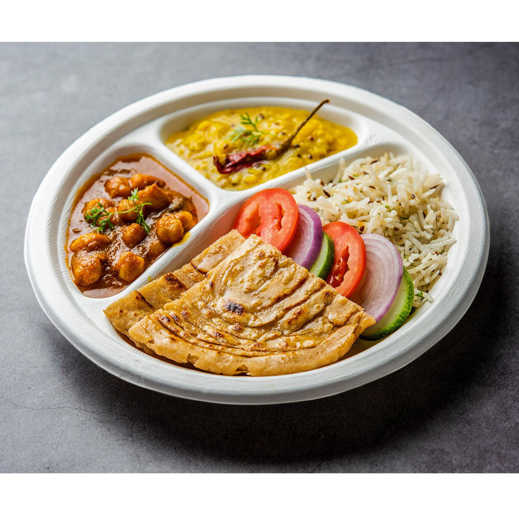 Sugarcane Round Dinner Plate 3 Compartment 10 Inch (260mm) 50/Pack