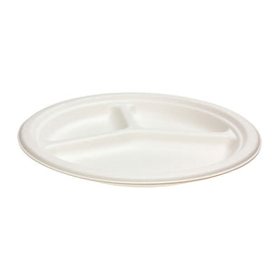 Sugarcane Round Dinner Plate 3 Compartment 10 Inch (260mm) 50/Pack