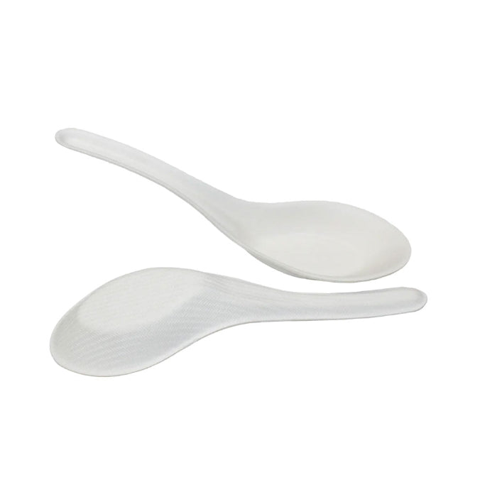two sugarcane soup spoons on a white background