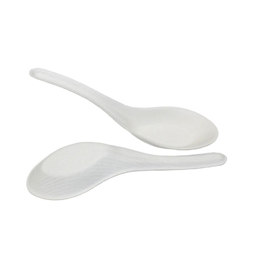 two sugarcane soup spoons on a white background