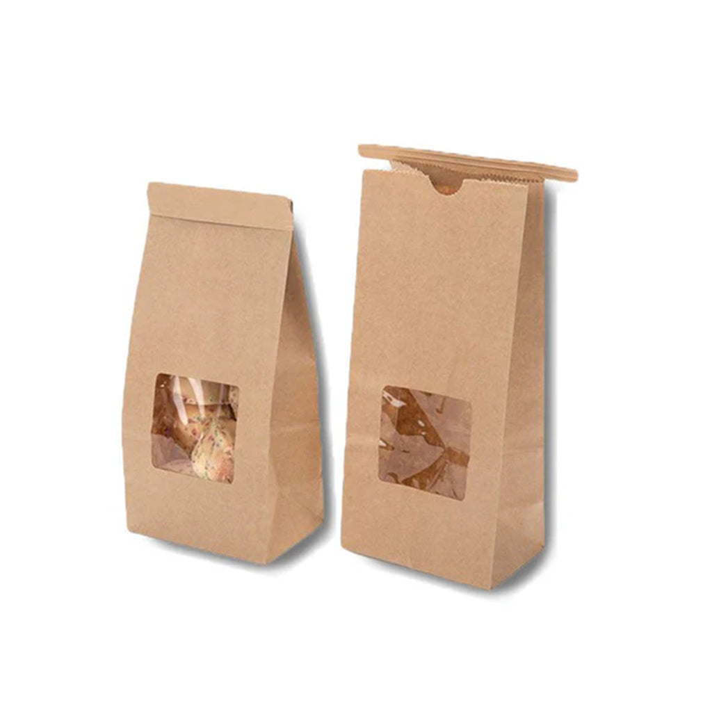 Brown Kraft Window Tin Tie Bag Medium | 50/Pack