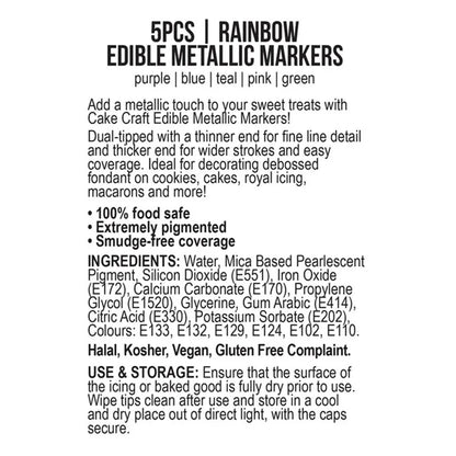 Vivid Edible Metallic Markers Rainbow | 5/Pack