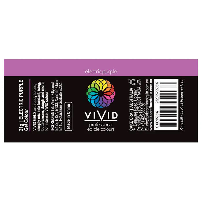 nutritional label for vivid electric purple gel food colour 