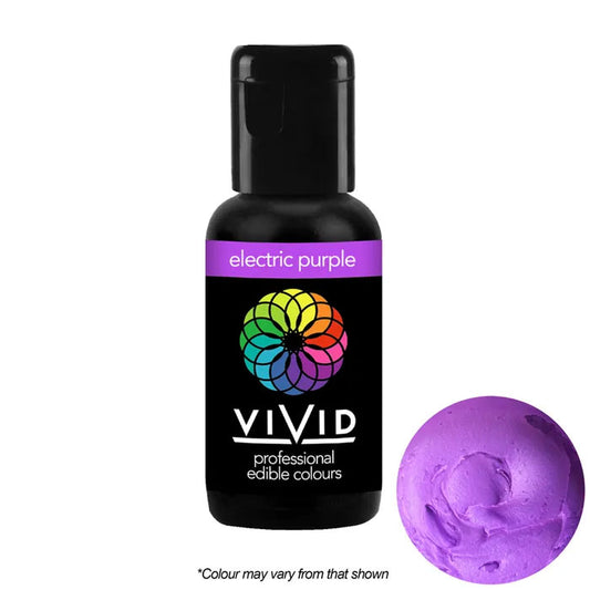 bottle of vivid electric purple gel food colour with sample of colour