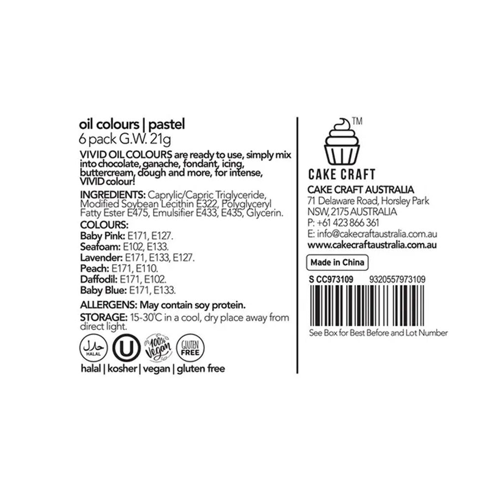 Vivid Pastel Pack Oil Food Colour | 6/Pack
