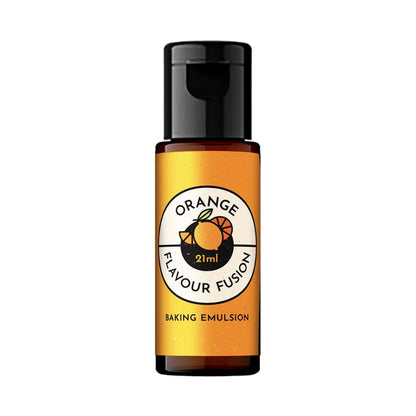 Bottle of Vivid Orange Flavour Fusion baking emulsion on a white background