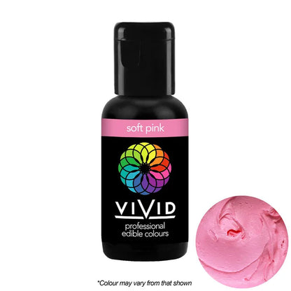 bottle of vivid gel soft pink food colour with example of colour