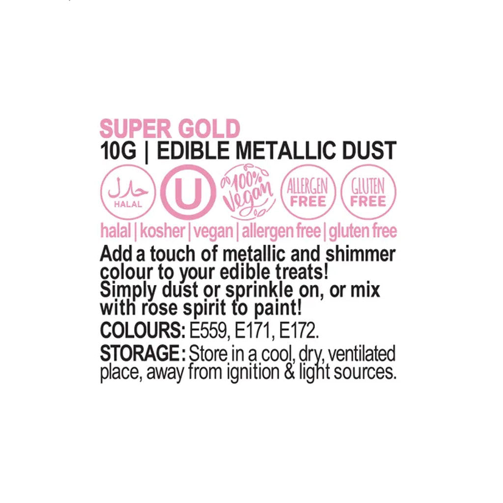 Vivid Edible Metallic Lustre Dust | Super Gold | 10g