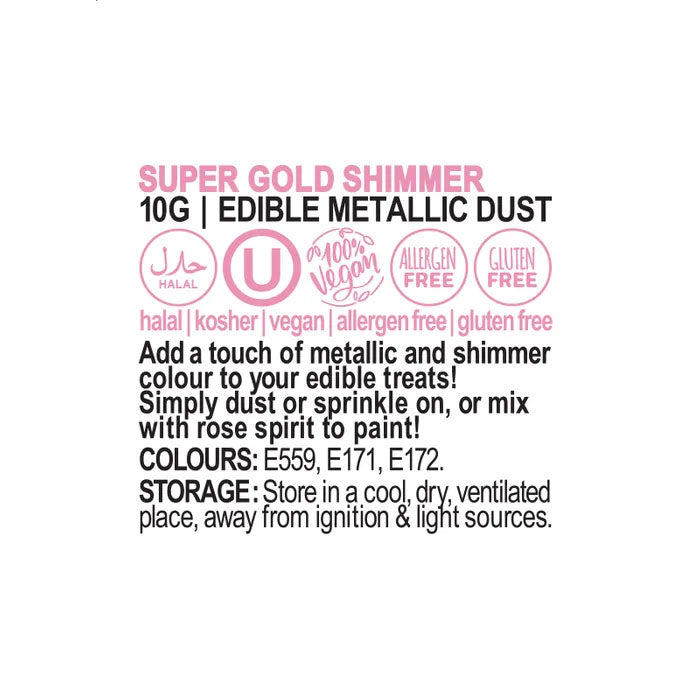nutritional label for super gold shimmer vivid edible metallic dust