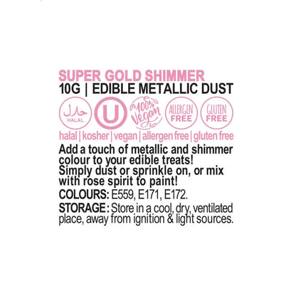 nutritional label for super gold shimmer vivid edible metallic dust