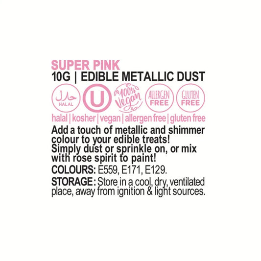 Vivid Edible Metallic Lustre Dust | Super Pink | 10g
