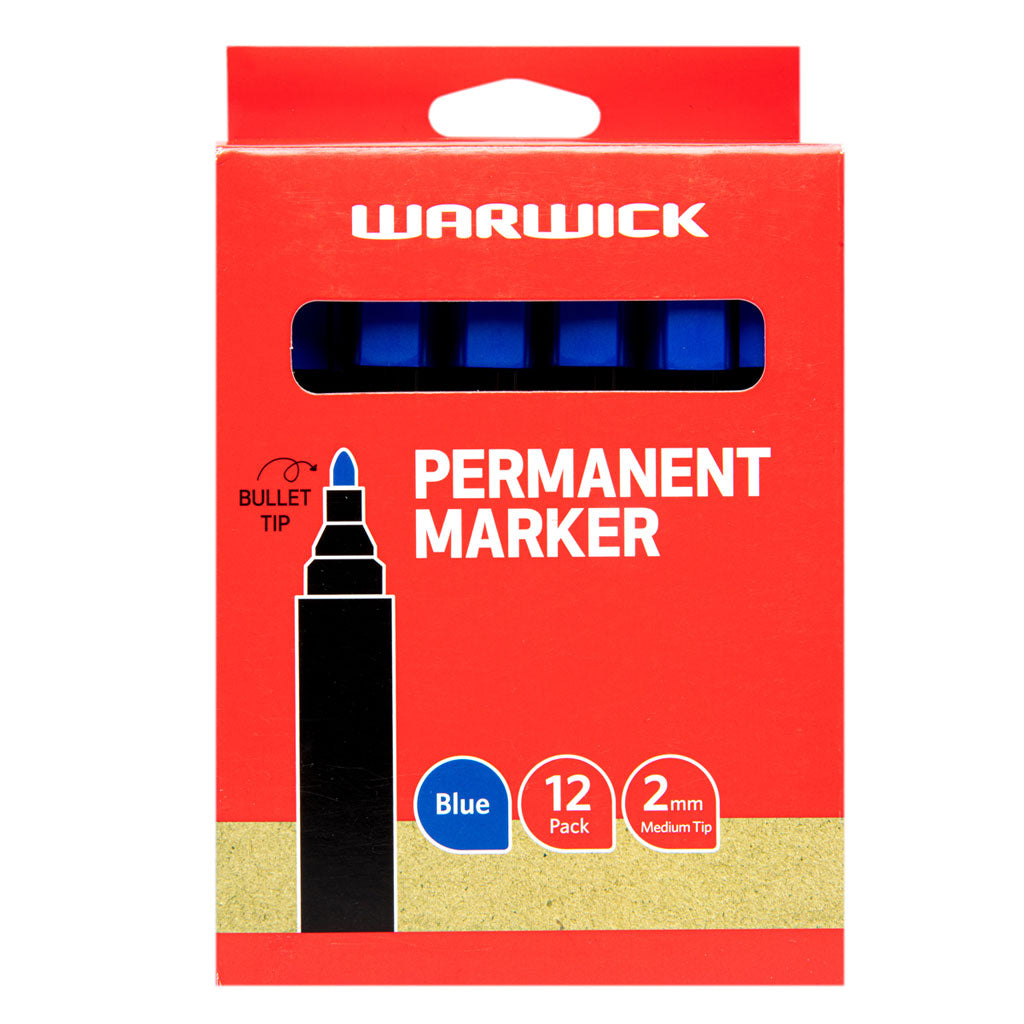 Warwick Permanent Markers Blue Bullet Tip | 12/Pack