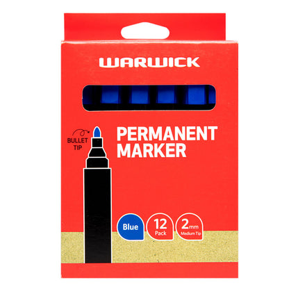 Warwick Permanent Markers Blue Bullet Tip | 12/Pack