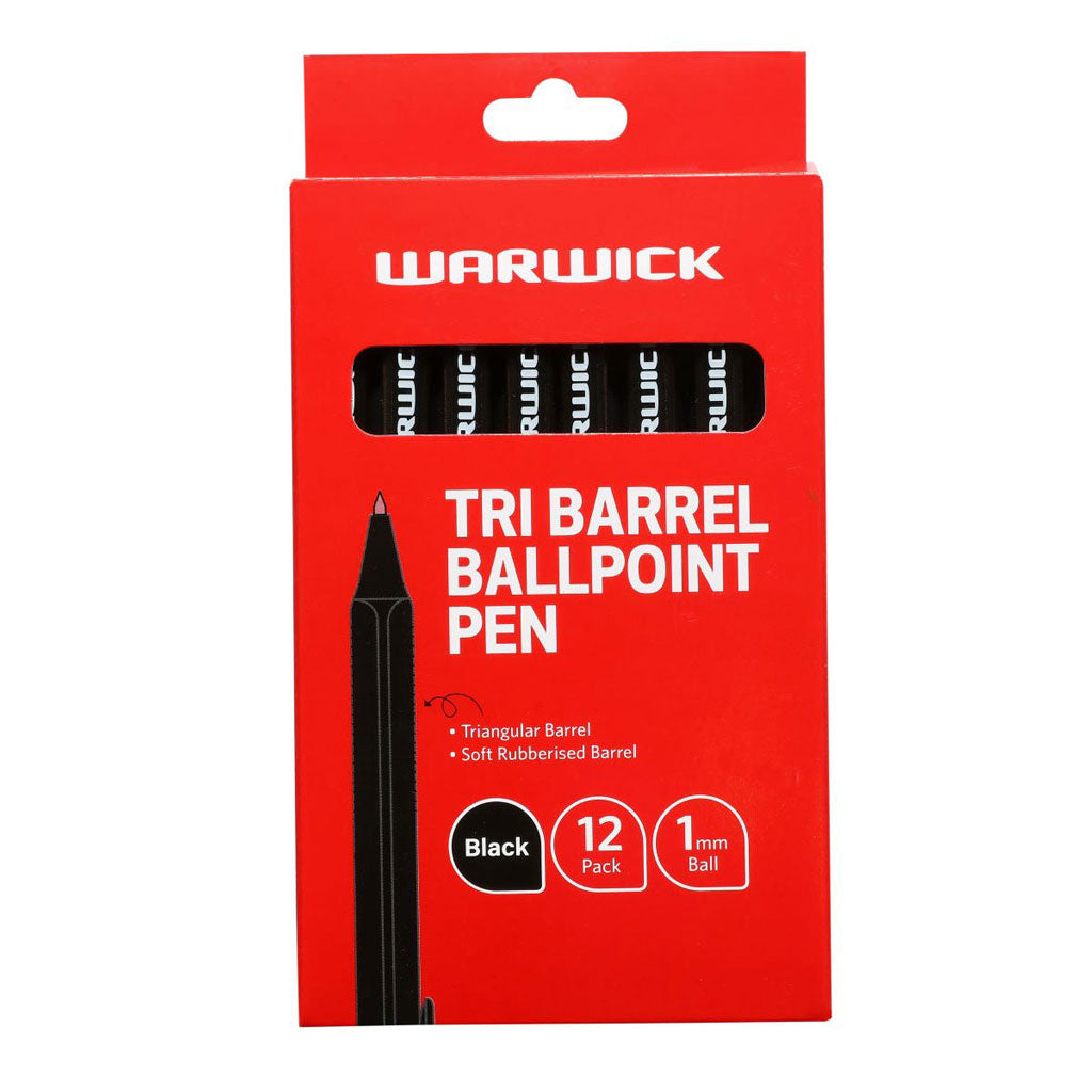 Warwick Tri Barrel Ballpoint Pens Black | 12/Pack