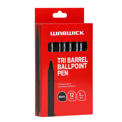 Warwick Tri Barrel Ballpoint Pens Black | 12/Pack