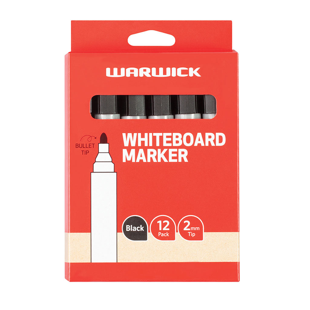 Warwick Whiteboard Markers Black Bullet Tip | 12/Box