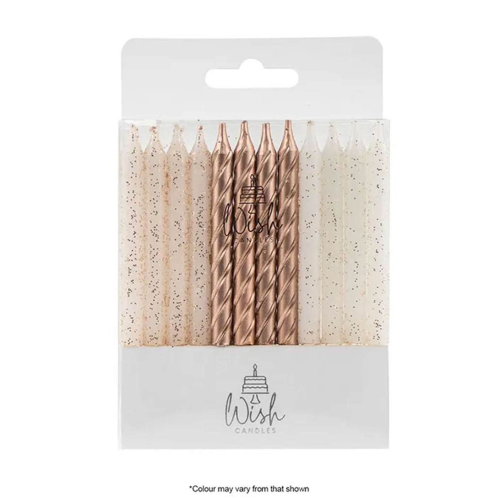 Wish Spiral Mix Candles Rose Gold | 24/Pack