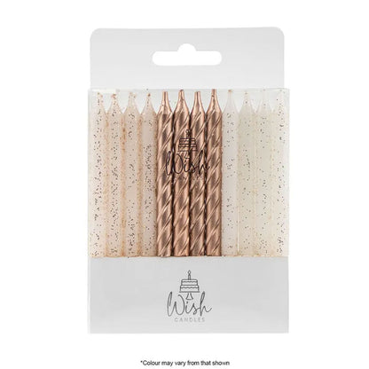 Wish Spiral Mix Candles Rose Gold | 24/Pack