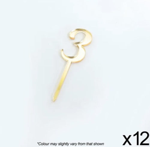 Cake Craft #3 Gold Mirror Acrylic Cupcake 3.5cm 12/Pack