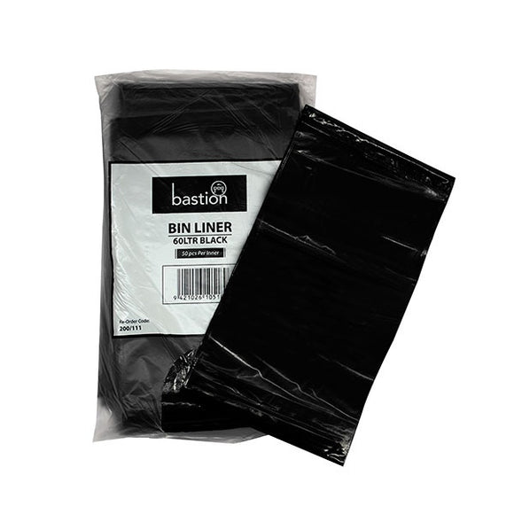 Bastion Rubbish Bin Liners 60 Litres Black 50/Pack