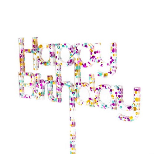 Rainbow Glitter Happy Birthday 2 Acrylic Cake Topper
