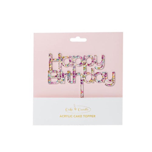 Rainbow Glitter Happy Birthday 2 Acrylic Cake Topper