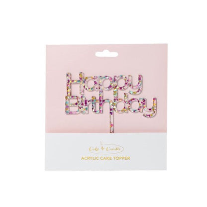 Rainbow Glitter Happy Birthday 2 Acrylic Cake Topper