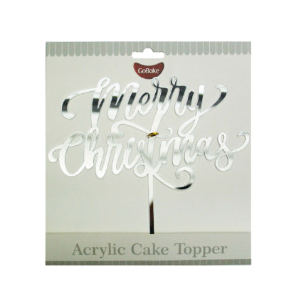 GoBake Silver Acrylic Merry Christmas Cake Topper