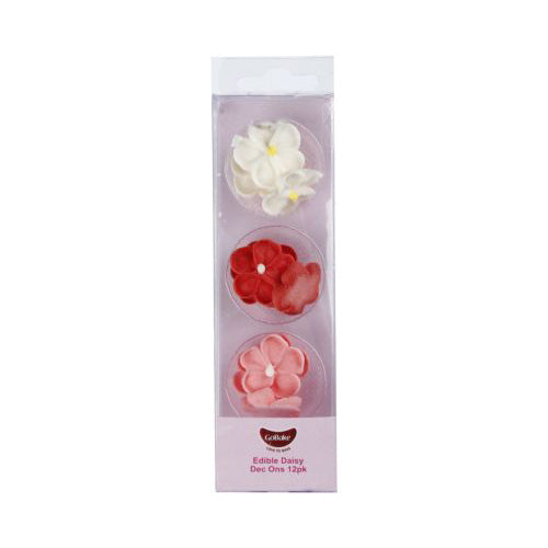 GoBake Valentine Daisy (Red, White Pink) Icing Decorations 12/Pack