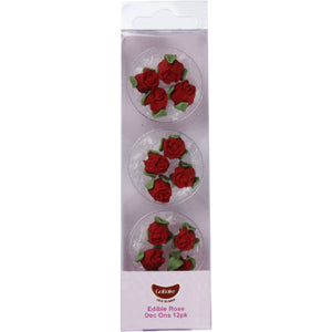 GoBake Edible Red Rose Icing Decorations with leaf 12/Pack