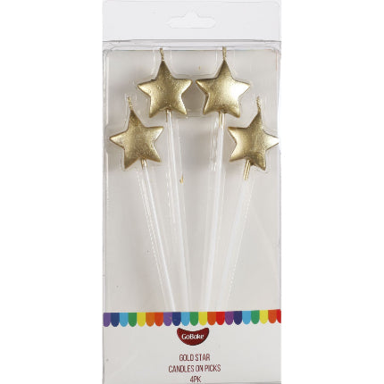 GoBake Gold Star on Pick Candles 4/Pack 