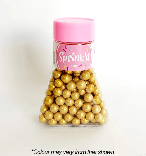 Sprink’d Gold Shiny 8mm Sugar Balls Sprinkles 100g