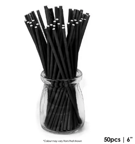 Cake Craft Paper Cake Pop Sticks Black 6 Inch Long Pack of 50