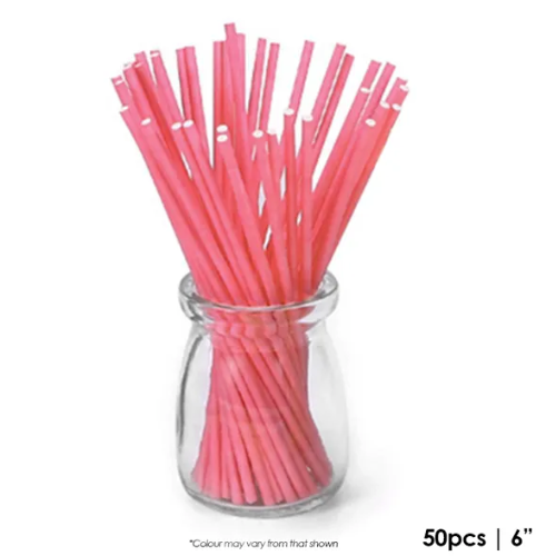 Cake Craft Paper Cake Pop Sticks Coral Pink 6 Inch Long Pack of 50