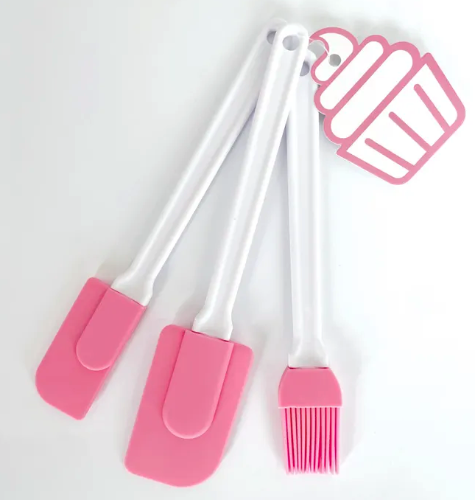 cake craft pink silicone spatula & brush 3 piece set 22cm long