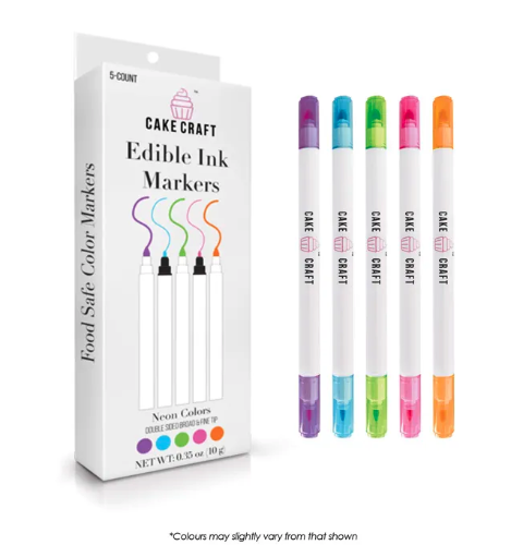 Cake Craft Neon Colours Edible Ink Markers 5/Pack (Purple, Blue, Green, Pink, Orange)