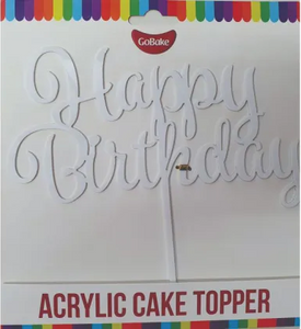 GoBake Happy Birthday White Acrylic Cake Topper