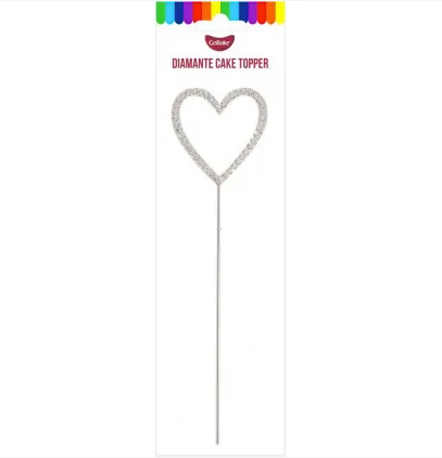 GoBake Silver Heart Diamante Topper 4.5cm