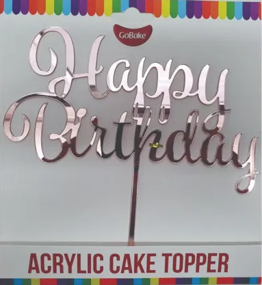 GoBake Happy Birthday Rose Gold Acrylic Cake Topper