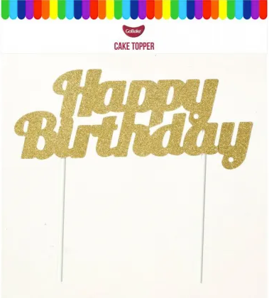GoBake Happy Birthday Gold Paper Cake Topper
