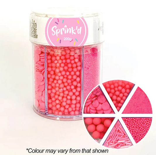 Sprink'd 6 Cavity Jar Assorted Sprinkles Bright Pink 200g