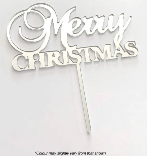 Cake Craft Merry Christmas Silver Mirror Acrylic Cake Topper