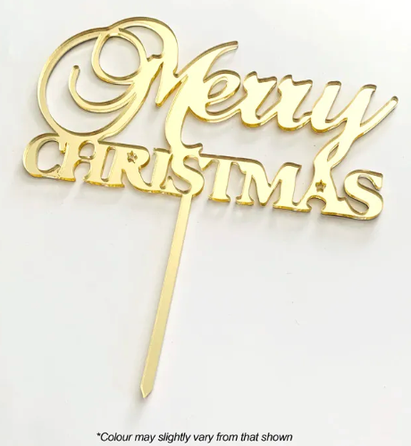 Cake Craft Merry Christmas Gold Mirror Acrylic Cake Topper