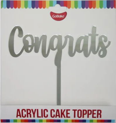 GoBake Congrats Silver Acrylic Cake Topper