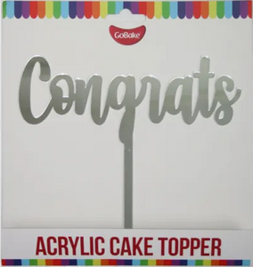 GoBake Congrats Silver Acrylic Cake Topper